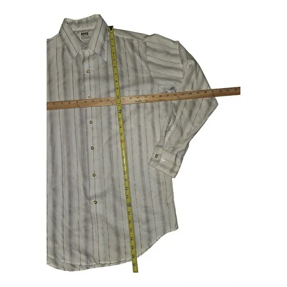 Vintage Montgomery Ward Button Up Shirt 32/33 Men's White w/Brown Stripes - Picture 3 of 6